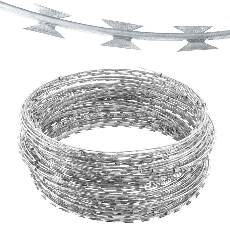 Prezzi Galvanizzato a caldo CBT65 BTO30 BTO22 Concertina Roll Double Strand Razor Barbed Wire per recinzione a maglia della prigione